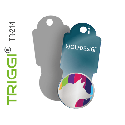 TRIGGI® Einkaufswagenlöser Einkaufswagenauslöser Einkaufswagenchip Einkaufschip Einkaufswagen Löser Entriegler Schlüsselanhänger mit Ihrem Logo Motiv shopping cart solver trigger Modelle TR-214 Wolfdesign