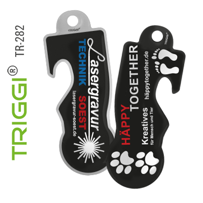 Einkaufswagenlöser Einkaufswagenchip mit Ihrem Logo oder Motiv, Einkaufswagenchips Einkaufswagenauslöser mit Flaschenöffner TRIGGI® Original TR-282 Häppy Together Kreatives für Mensch und Tier - Werbemittel