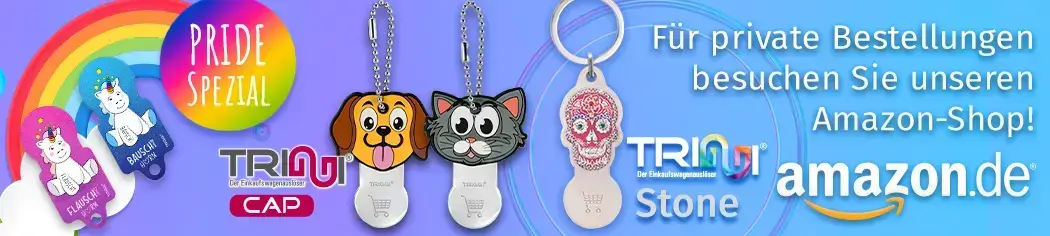 Banner Amazon Shop Einkaufswagenlöser kaufen, Pride Einhorn Flauschi Bauschi Katze Hund Weichgummi Skull Totenkopf