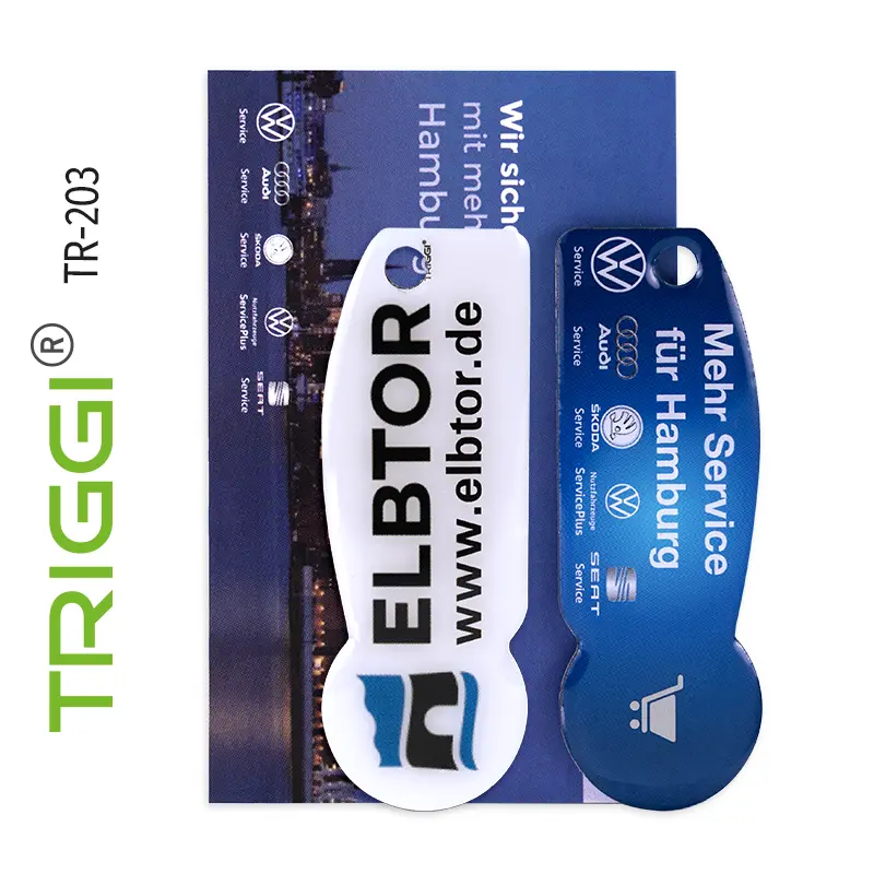 TRIGGI® der Einkaufswagenlöser TR-203 "Elbtor VW Audi Skoda Seat" mit Karte für Ihre Werbung