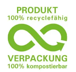 Einkaufswagenlöser Siegel Nachhaltigkeit - Produkt 100% recyclefähig , Verpackung 100% kompostierbar